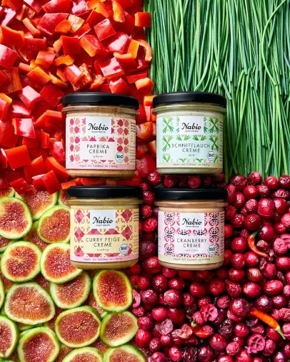 Bio-vegane Alternative zu Frischkäse: Das cremige Streichquartett von Nabio Bild: Bio-vegane Alternative zu Frischkäse: Das cremige Streichquartett von Nabio