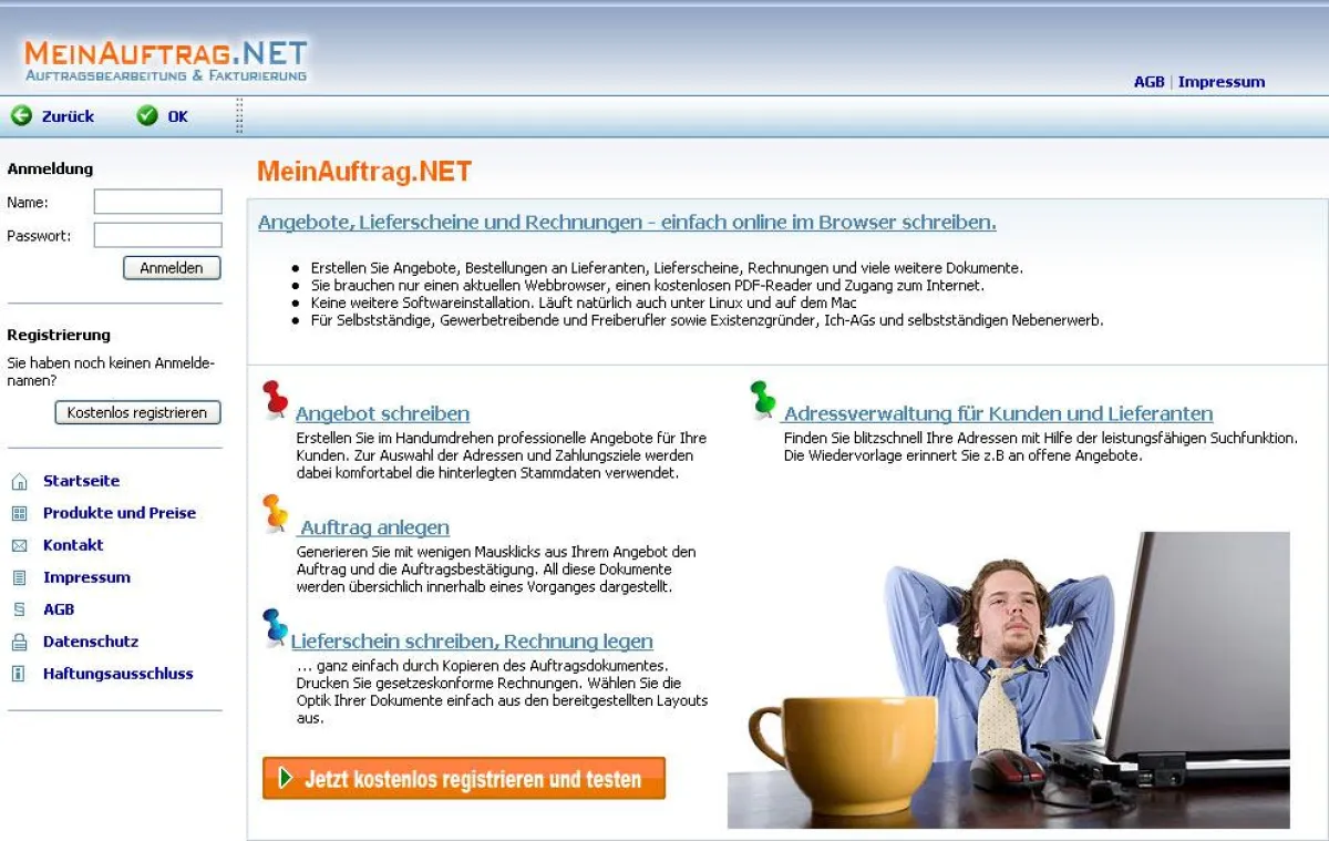 Startseite von MeinAuftrag.NET