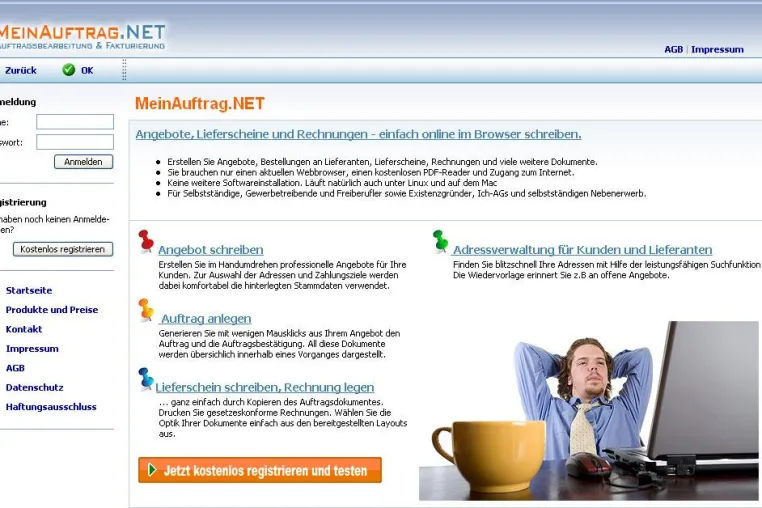 Bild: Komplette Auftragsverwaltung im Internet