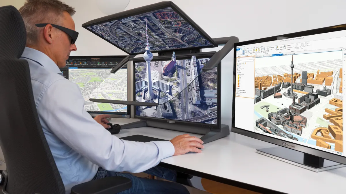 Die Kompatibilität von ArcGIS Pro mit gesamter 3D PluraView Monitor Produktfamilie zertifiziert. (© Schneider Digital)