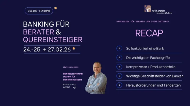 Bild: Banking für Berater und Quereinsteiger: Online-Seminar | 24.–25. + 27.02.2026 