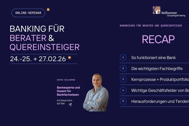 Bild: Banking für Berater und Quereinsteiger: Online-Seminar | 24.–25. + 27.02.2026 