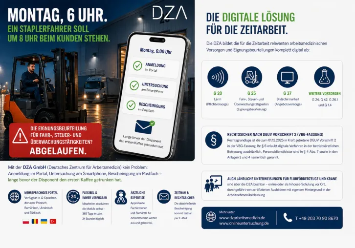 Bild: G20, G25, G37 online: Arbeitsmedizin 24/7 für Personaldienstleister – in zwölf Sprachen, ärztlich geprüft