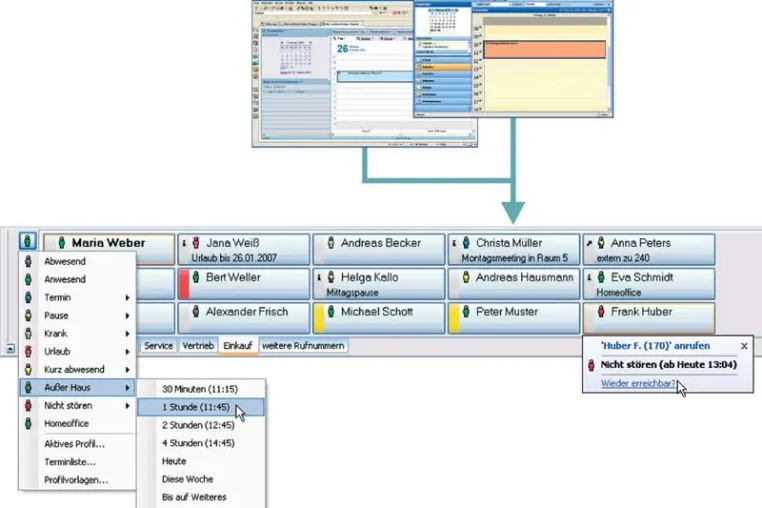 Bild: CTI-Software mit Präsenzmanagement kombiniert