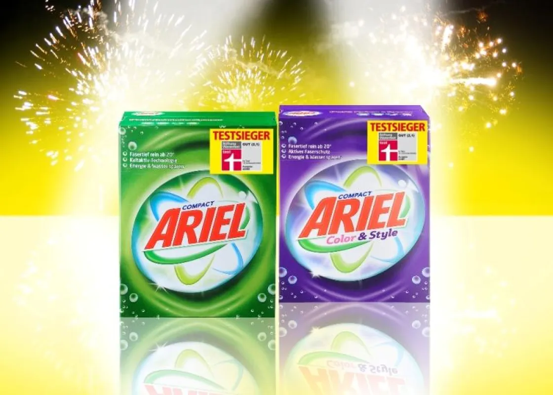 Ariel Compact ist mit der Gesamtnote 2,1 strahlender Sieger im aktuellen Vollwaschmittel-Test der Stiftung Warentest. Mit dem Colorwaschmittel-Testsieger Ariel Color & Style Compact feiert Ariel nun d