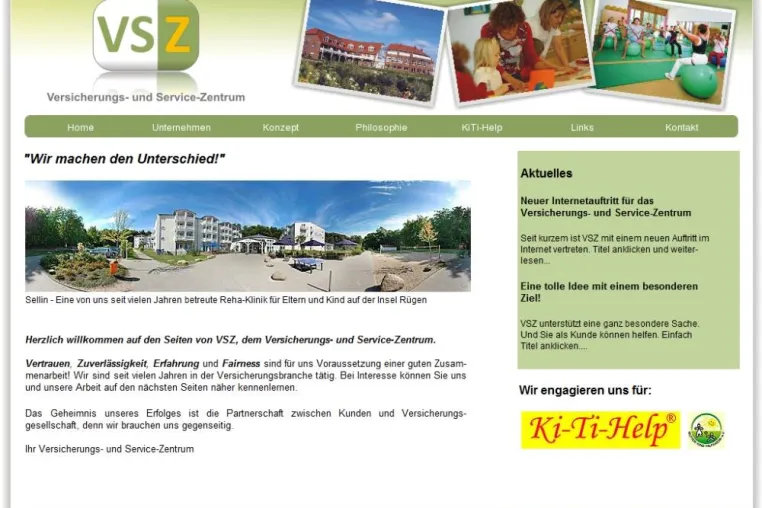 Bild: Homepage für das Versicherungs- und Servicezentrum