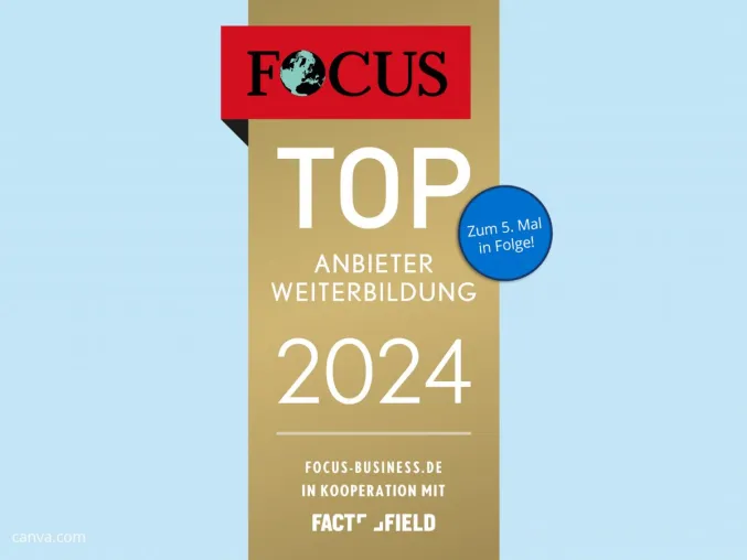 eMBIS ist Focus Top-Anbieter Weiterbildung 2024 – zum 5ten Mal bestmögliche Auszeichnung Bild: eMBIS ist Focus Top-Anbieter Weiterbildung 2024 – zum 5ten Mal bestmögliche Auszeichnung