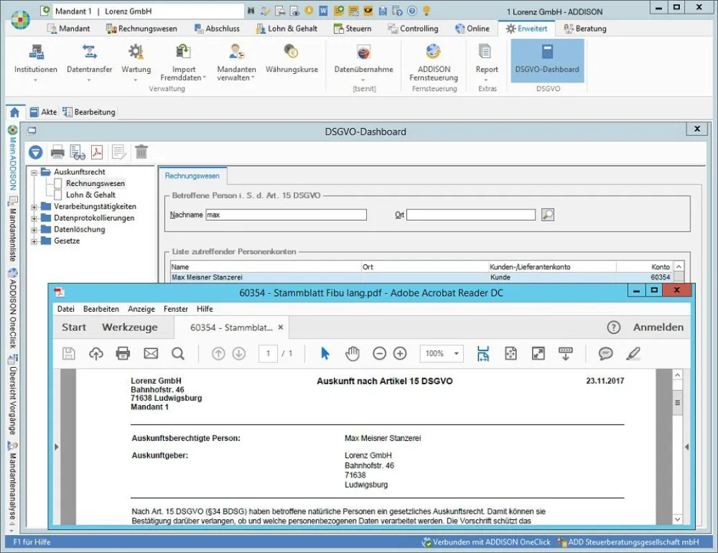 Mit dem DSGVO-Dashboard lassen sich Datenschutzanforderungen komfortabel umsetzen