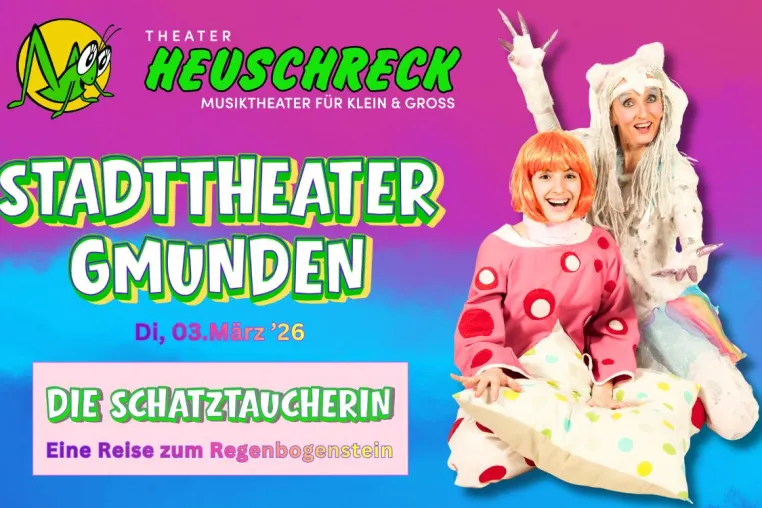 OÖ/Stadttheater Gmunden, 3.3.26: Familienmusical "Die Schatztaucherin" von Theater HEUSCHRECK Bild: OÖ/Stadttheater Gmunden, 3.3.26: Familienmusical "Die Schatztaucherin" von Theater HEUSCHRECK