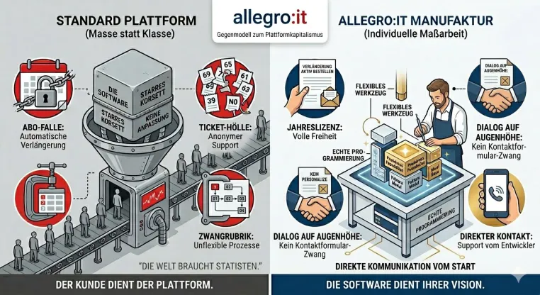Gegenmodell zum Plattformkapitalismus: Software-Manufaktur allegro:it setzt auf Freiheit statt Abo-Zwang Bild: Gegenmodell zum Plattformkapitalismus: Software-Manufaktur allegro:it setzt auf Freiheit statt Abo-Zwang