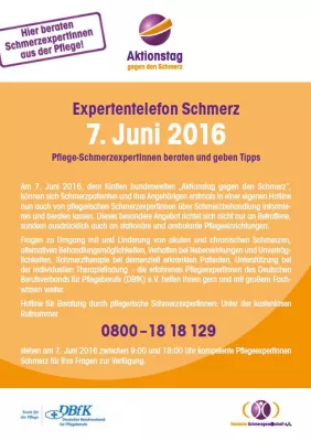 Bild: Am Aktionstag gegen den Schmerz: Hotline von PflegeexpertInnen