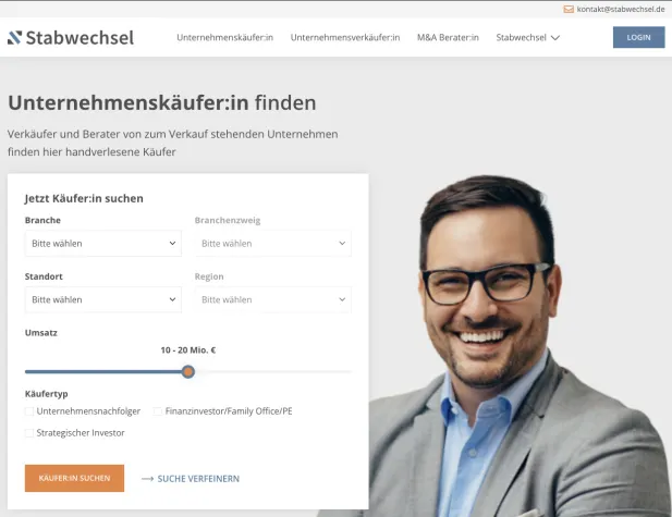 Stabwechsel GmbH managt Unternehmensnachfolge mit neuem Online-System Bild: Stabwechsel GmbH managt Unternehmensnachfolge mit neuem Online-System