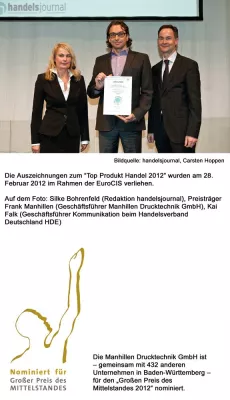 Bild: Nominierung zum "Großen Preis des Mittelstandes 2012" für die Manhillen Drucktechnik GmbH