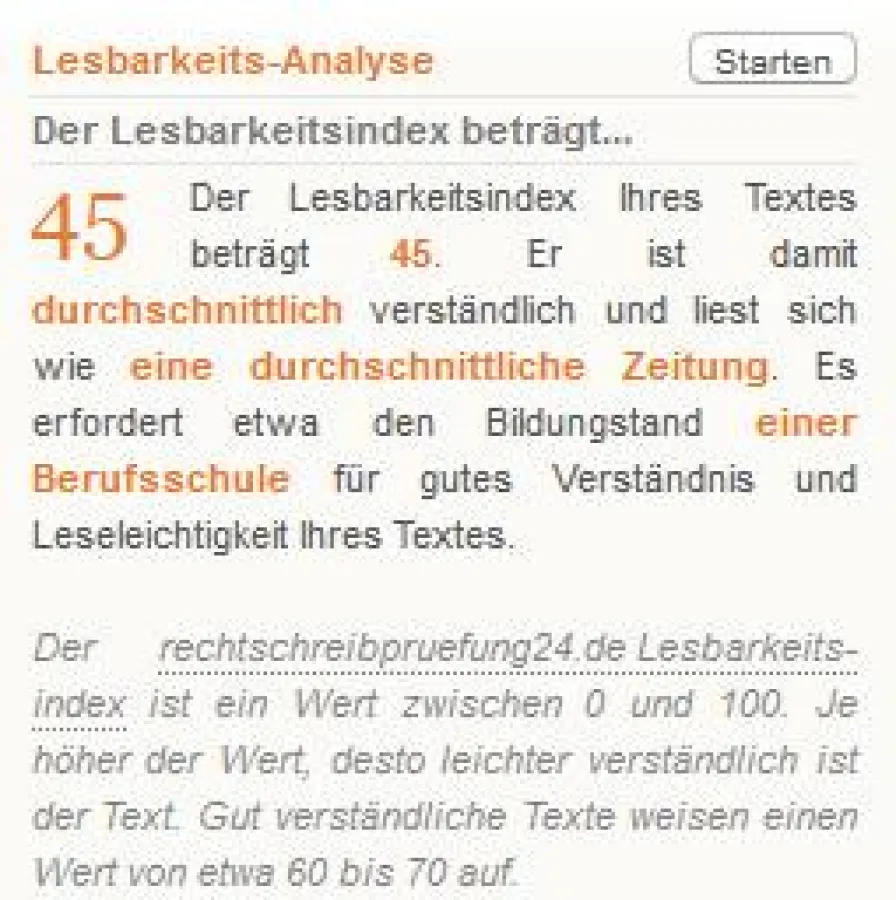 Lesbarketitsanalyse der Pressemeldung, die Sie gerade lesen - geprüft auf rechtschreibpruefung24.de
