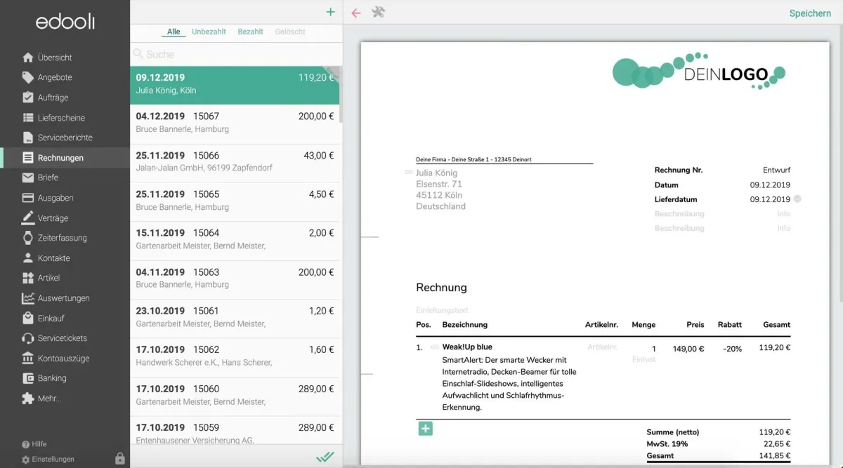 Online-Rechnungsprogramm edooli