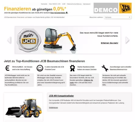 Bild: JCB 0%-Finanzierungsaktion zur Einführung des "mein JCB" Siegels