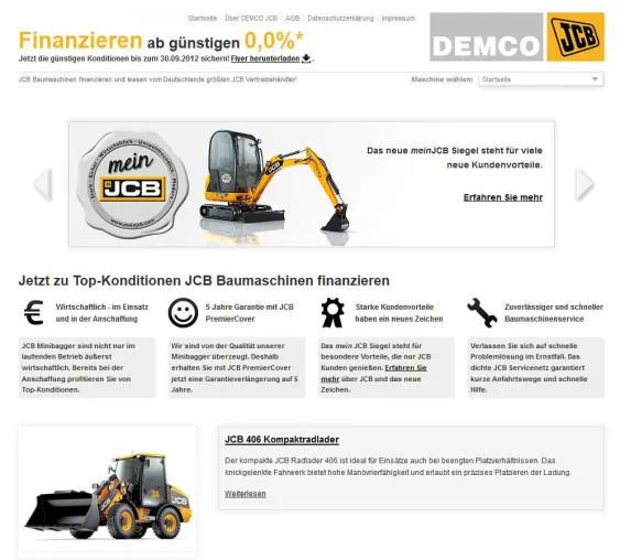 Bild: JCB 0%-Finanzierungsaktion zur Einführung des "mein JCB" Siegels