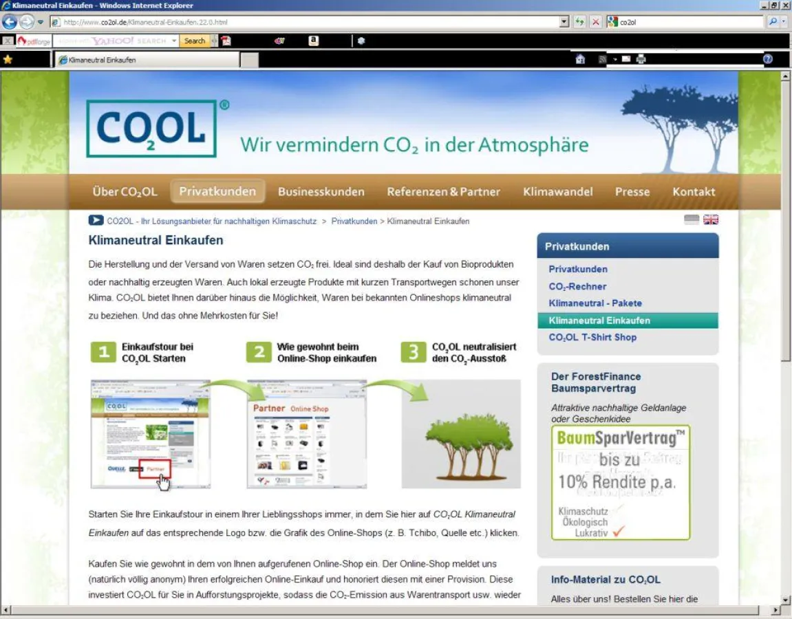 Klimaneutral einkaufen über die CO2OL-Homepage