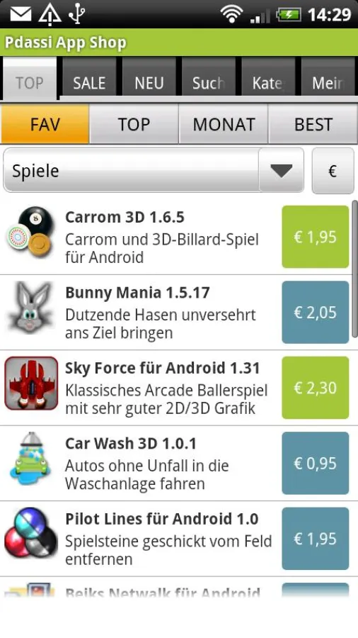 Screenshot des Pdassi Android App Shops