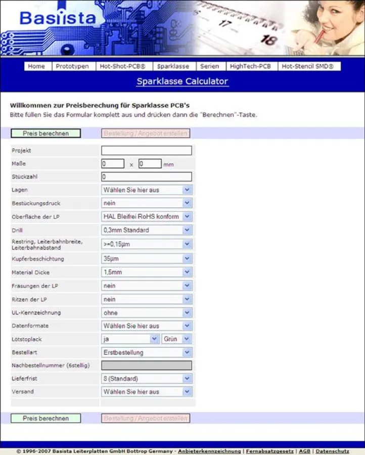 Screenshot des Online-Optimierers der Leiterplatten-Sparklasse