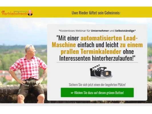Bild: Webinar von Uwe Rieder, der bayerische Vertriebsfreak: Mit einer Leadmaschine zu einem prallen Terminkalender