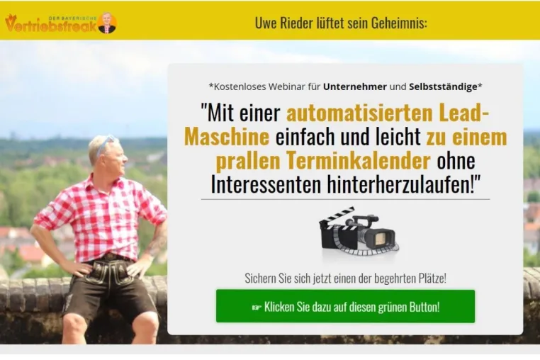 Webinar von Uwe Rieder, der bayerische Vertriebsfreak: Mit einer Leadmaschine zu einem prallen Terminkalender Bild: Webinar von Uwe Rieder, der bayerische Vertriebsfreak: Mit einer Leadmaschine zu einem prallen Terminkalender
