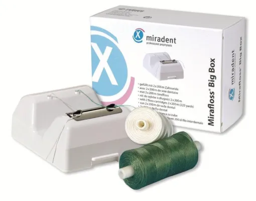 Hygienisch, praktisch und sofort einsatzbereit – der Mirafloss® Big Zahnseidenspender Bild: Hygienisch, praktisch und sofort einsatzbereit – der Mirafloss® Big Zahnseidenspender