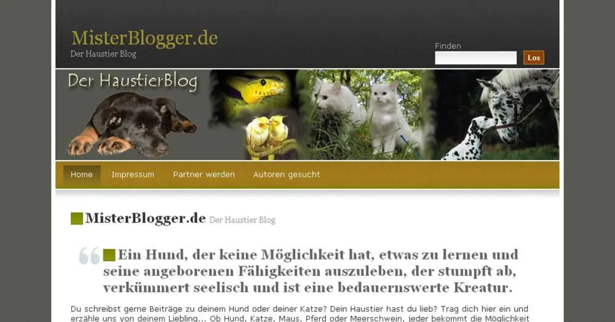 Screenshot des Webblogs MisterBlogger.de die Haustier-Community