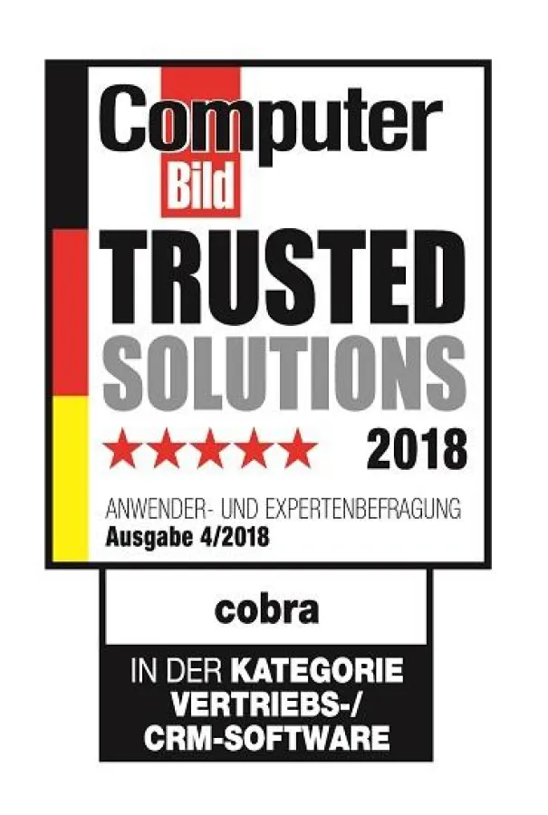 cobra CRM wurde von der COMPUTER BILD als Trusted Solution ausgezeichnet.