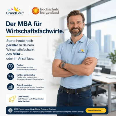 Bild: Der MBA für Wirtschaftsfachwirte über die Hochschule Burgenland in Kooperation mit GrandEdu!