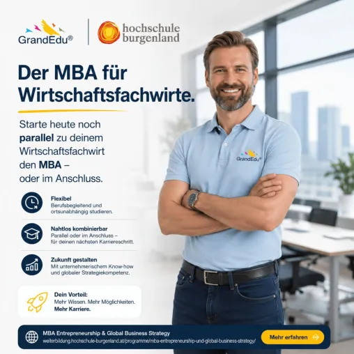 Bild: Der MBA für Wirtschaftsfachwirte über die Hochschule Burgenland in Kooperation mit GrandEdu!