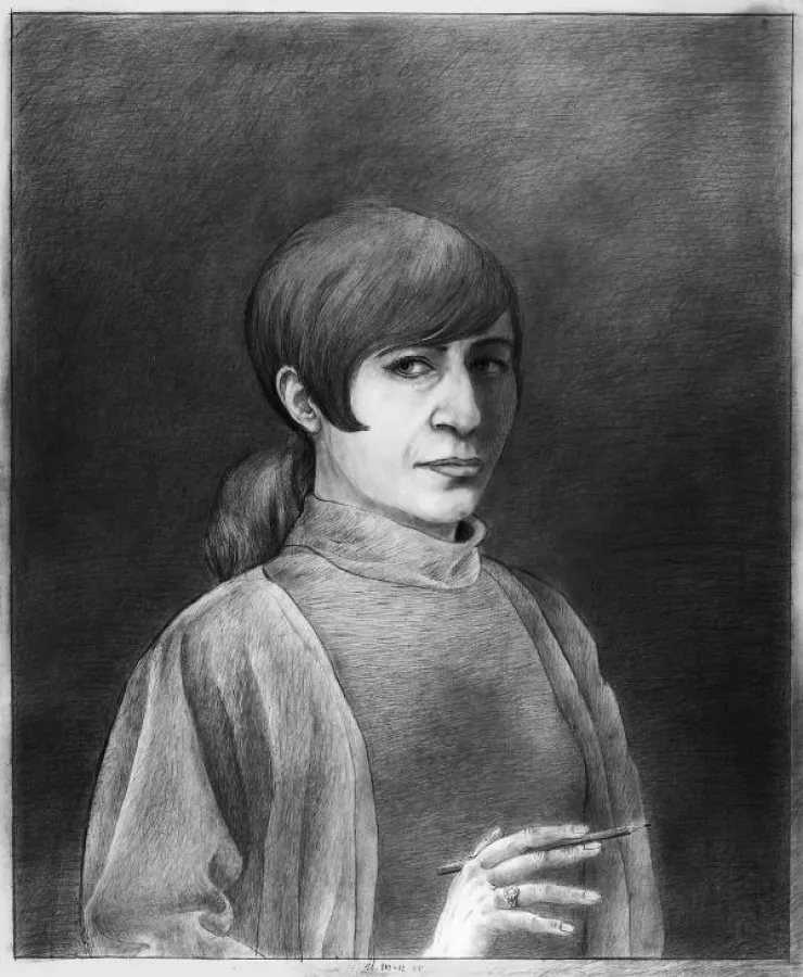 Ursula Mattheuer-Neustädt, Selbstporträt im November, 1975, Belistift, 85 x 70 cm, Sammlung Kunsthalle der Sparkasse Leipzig