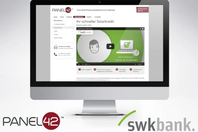 Panel42 und die SWK Bank kooperieren bei der Finanzierung von Photovoltaikanlagen Bild: Panel42 und die SWK Bank kooperieren bei der Finanzierung von Photovoltaikanlagen