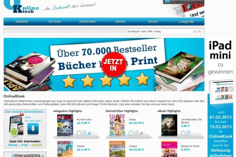 Über 50 neue Titel beim OnlineKiosk Bild: Über 50 neue Titel beim OnlineKiosk