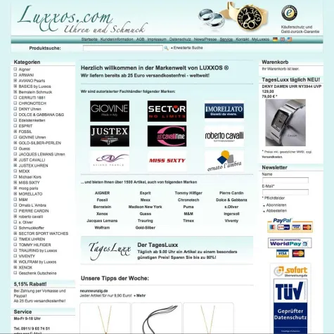 Bild: Luxxos.com implementiert sofortüberweisung.de und Kreditkarten