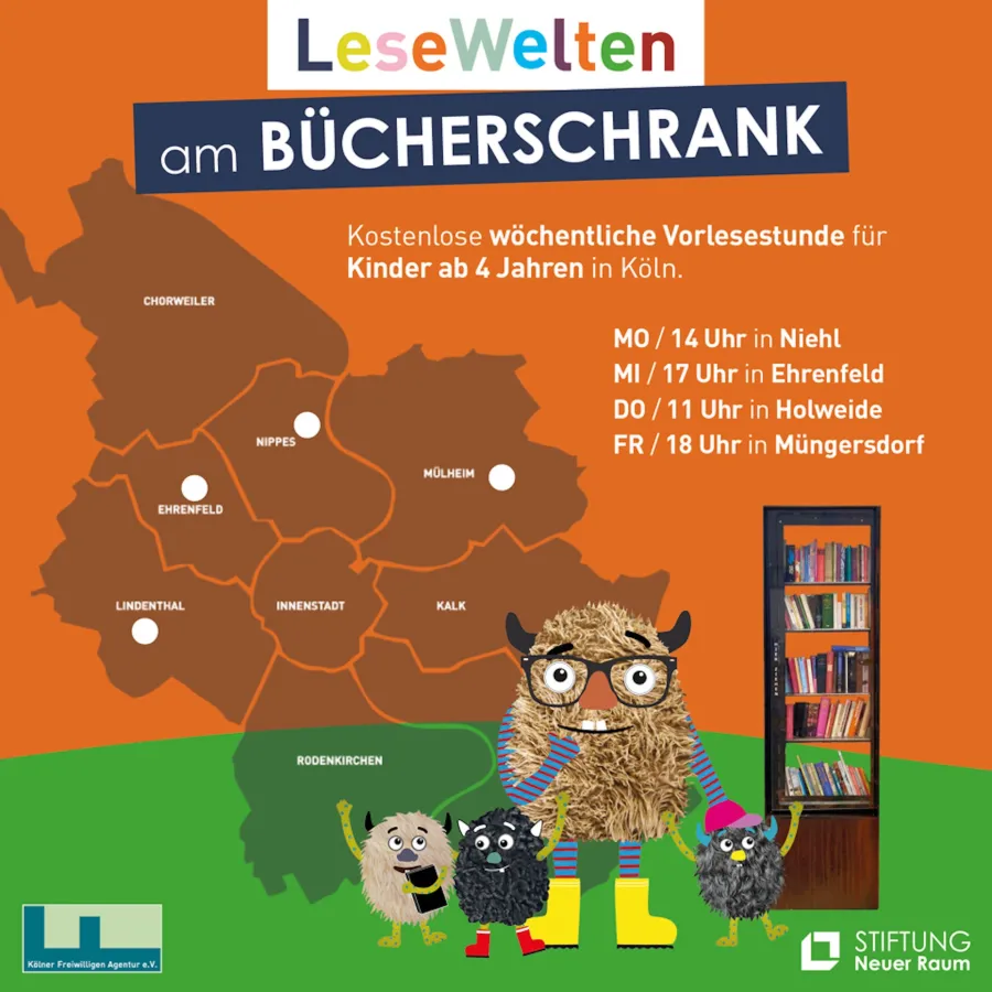 An vier Kölner Bücherschränken startet das Vorleseprojekt - Startschuss ist der 26. Mai 2024