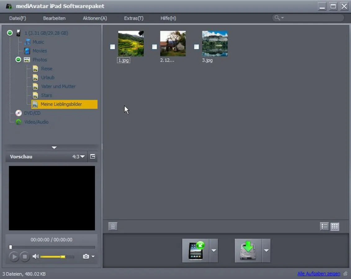 Screenshot der Bedienungsoberfläche von mediAvatar ipad Softwarepaket
