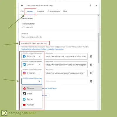 Bild: Neues Feature bei Google: Social Media Profile im Google Business Profil
