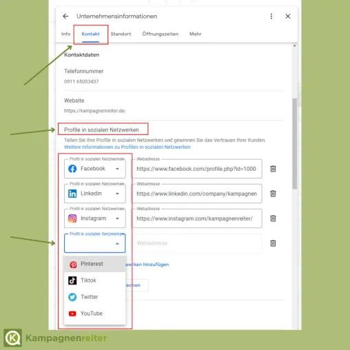 Bild: Neues Feature bei Google: Social Media Profile im Google Business Profil