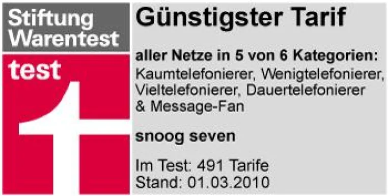 Bild: Stiftung Warentest hat verglichen: snoog seven ist Deutschlands günstigster Mobilfunktarif