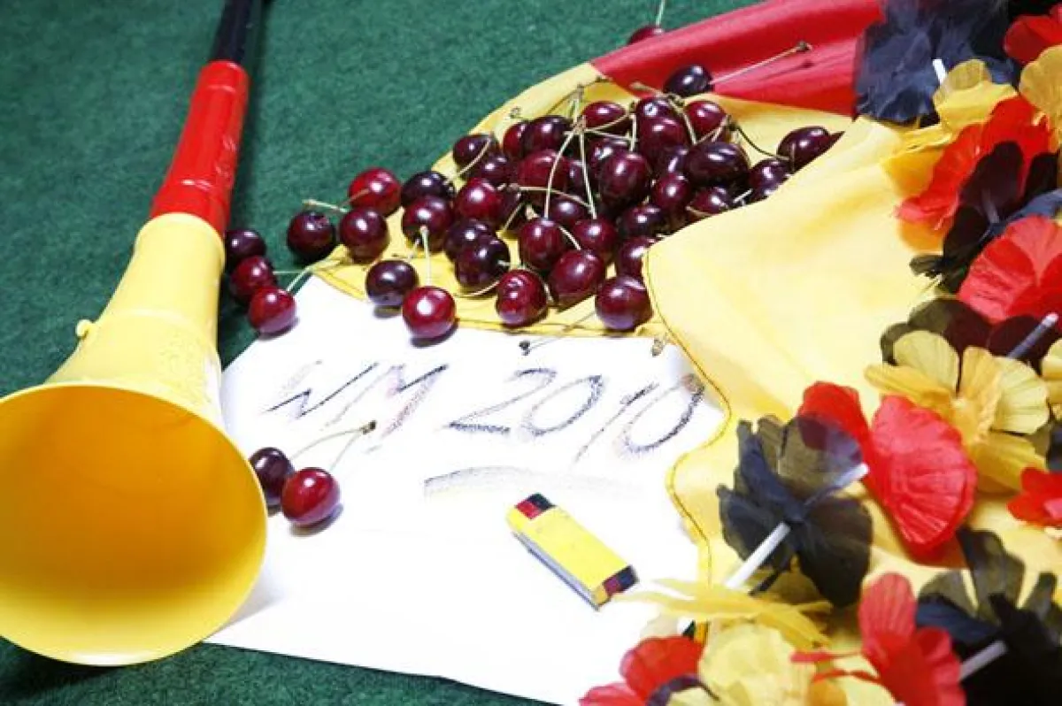 Mit Fahne, Farbe und Girlande sind WM-Fans bestens ausgestattet, dazu ein paar gesunde Kirschen als Halbzeitsnack. Ob die Vuvuzela mit soll, darf jeder für sich selbst entscheiden.