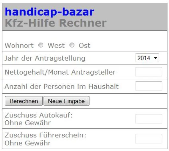 Bild: handicap-bazar stellt kostenlosen Rechner für Kfz-Hilfe zur Verfügung