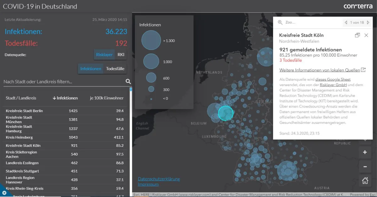 Karte der Covid-19-Infektionen in Deutschland