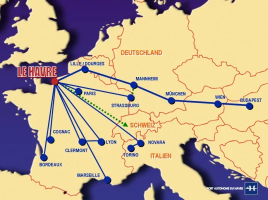 Bild: Der Hafen von Le Havre mit direkter Bahnverbindung nach Mannheim