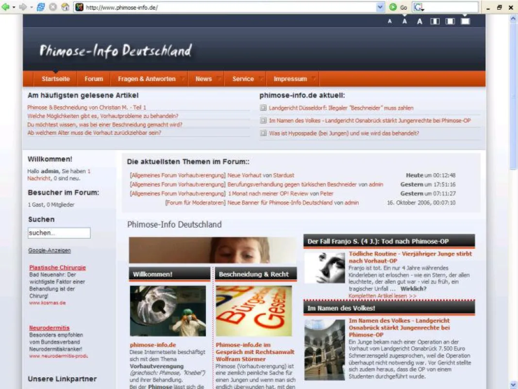 Die Homepage von Phimose-Info Deutschland