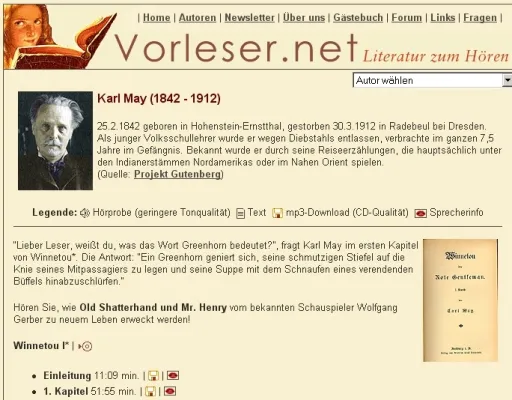 Bild: Vorleser.net: Karl Mays Winnetou I als Hörbuch
