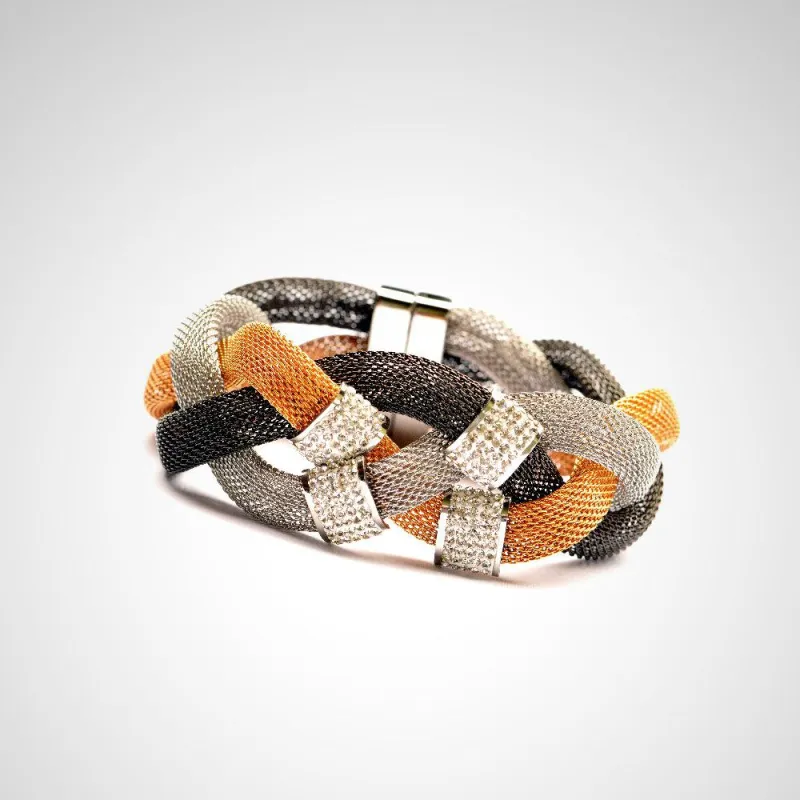 Armband aus gewebtem, geflochtenen Edelstahldraht mit Magnetschließe