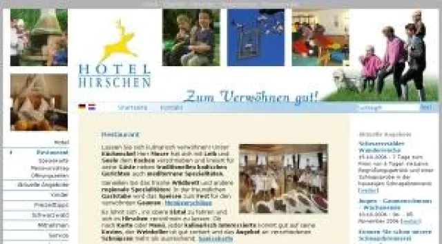 Bild: Hotel Gasthaus Hirschen im Luftkurort Oberprechtal / Schwarzwald mit neuer Website