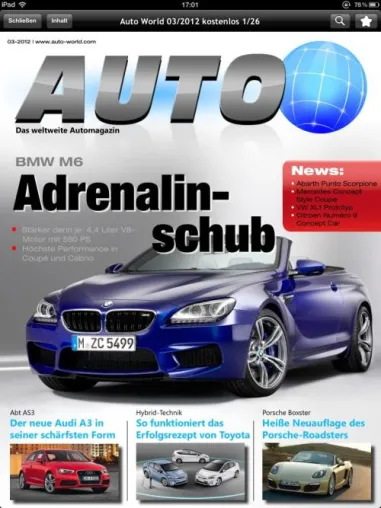 Auto World: Das kostenlose Auto Magazin für iPad und iPhone Bild: Auto World: Das kostenlose Auto Magazin für iPad und iPhone