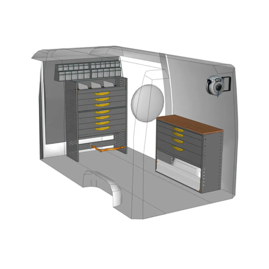 Details von der Rückseite eines VW Crafter mit Modulen von StoreVan